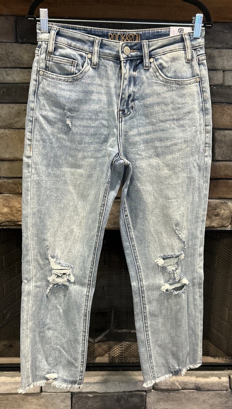 Women’s ROCK&ROLL Light Wash High Rise Straight Cropped Jeans 27 X 25 *B9
